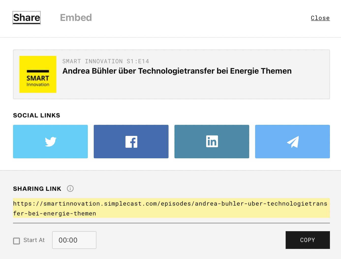 Podcast Episode teilen Schritt 3